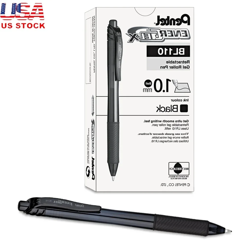 

EnerGel-X Retractable Gel Pens 1mm Bold Point Black Ink 12 Pack Comfortable Grip Refillable Eco-Friendly Smudge Proof Writing