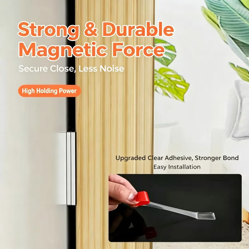 Ultra-Thin Magnetic Cabinet Catch, Nail-Free Strong Magnet Latch for Wardrobe Sliding Door and Drawer