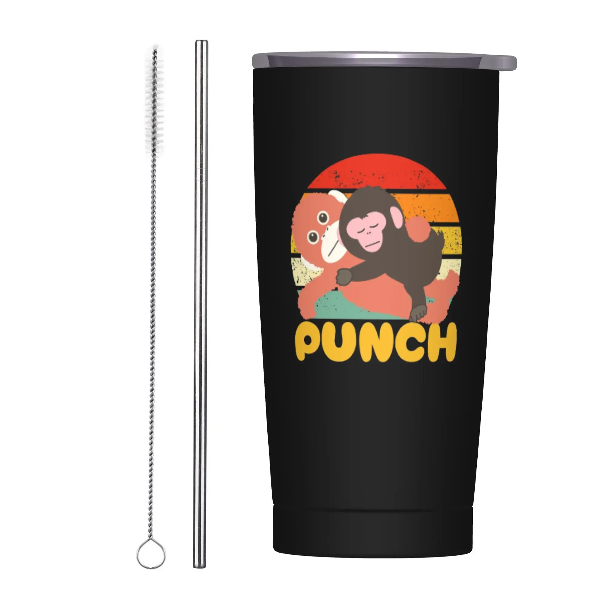 Stainless Steel Tumbler Cute Baby Monkey Punch Retro Sunset Thermal Mug  Portable Hot Drinks Mugs Cup Travel Water Bottle
