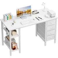 Computer Desk with Drawers & Storage Shelves, 47 Inch Study Work Writing Desk for Home Office Bedroom, PC Desks Table