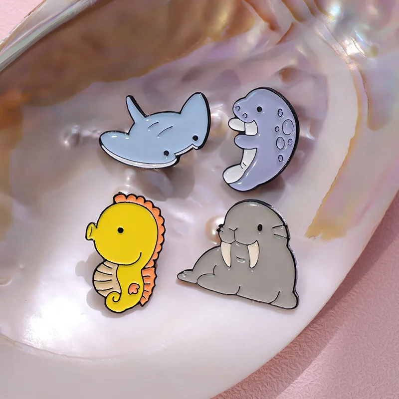 3-10 teile/satz Nette Marine Kreaturen Sammlung Emaille Pins Axolotl Haie Cartoon Tier Brosche Revers Abzeichen Schmuck Geschenke für Kinder – Detail 5
