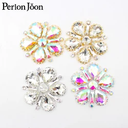 Round flower gold silver AB color crystal applique glass rhinestone decorative patch sewn on shoes wedding accessories YHX090