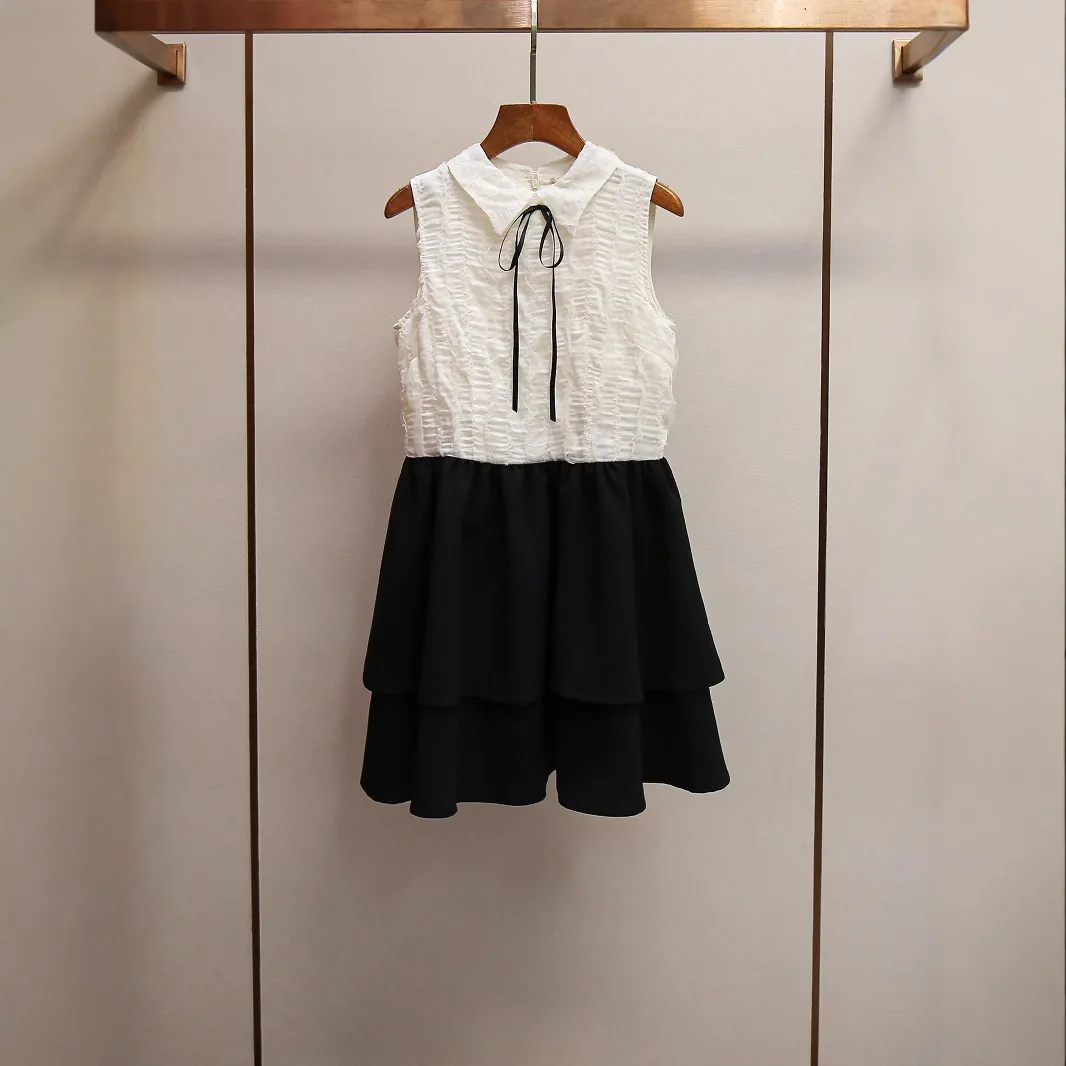 

MaSande High-End Women's ort Svel Dr Lace Splicing Color Blo Summer 2025 Commute Sle Midi Waist Flip Collar