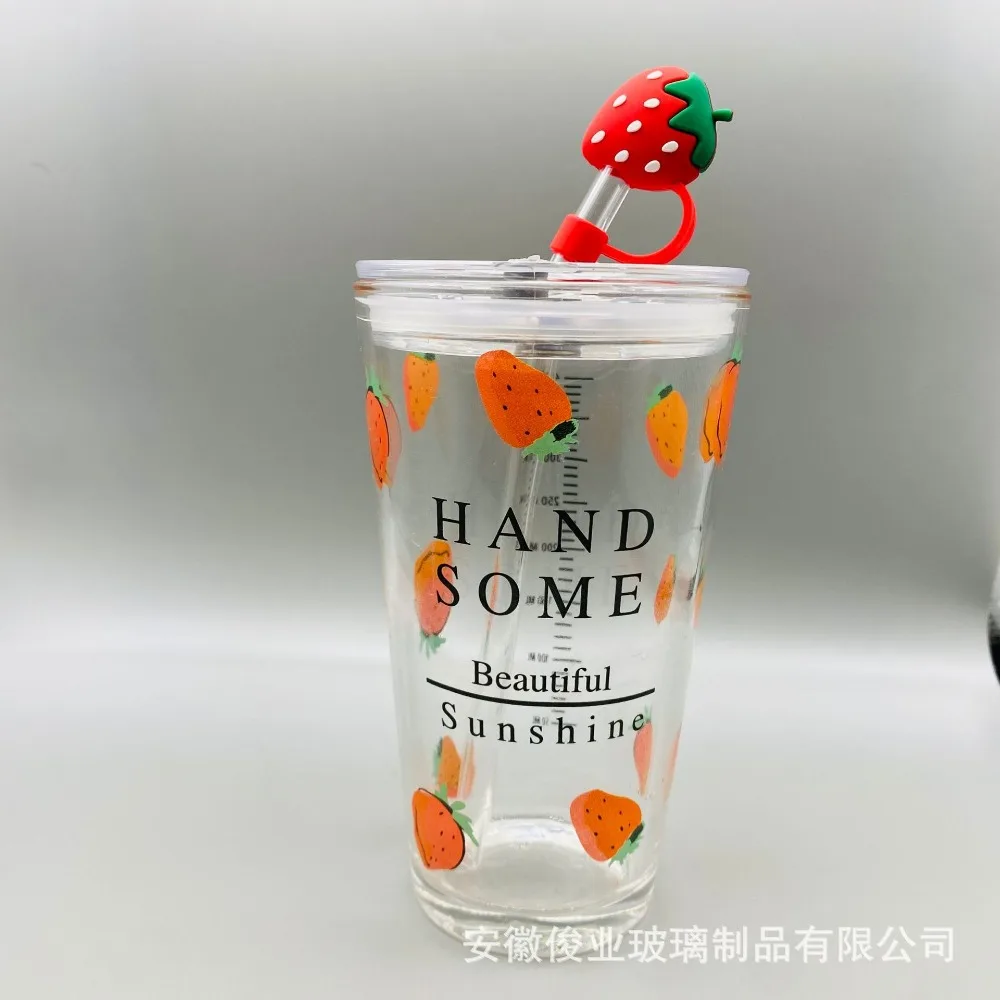 Cute Glass Cups With Straw Heat Resistant Coffee Milk Water Cups with Straw Cover Juice Smoothie Cold Drinks Straw Water Cup 1PC - view 3