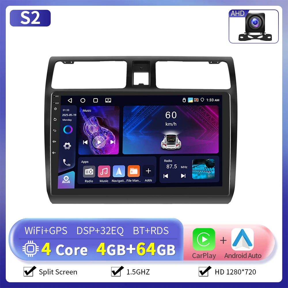 Camecho 6 + 128G Draadloze CarPlay Andorid Auto Radio Voor Suzuki Swift 2005 2006-2010 GPS Stereo 4G WiFi 2Din Multimedia Speler