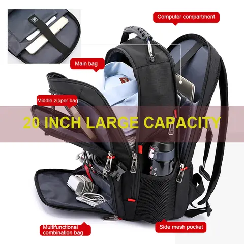 Su geçirmez 20 inç dizüstü sırt çantaları USB şarj okul çantası Anti-theft erkekler sırt çantası seyahat sırt çantası erkek Mochila yüksek kapasiteli