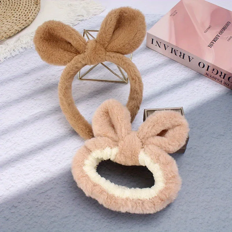 

Women's Double Color Rabbit Fur Bow Headband Wide Knit Non-Slip for Makeup Facial Skincare Daily Luxury Fashion Accessory