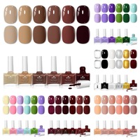 6Pcs/Set 15ml Red Black Glass Bottle Gel Nail Polish Set NoWipe Top Soak Off UV LED Nail Lacquer Glitter Color Art Nail Polish