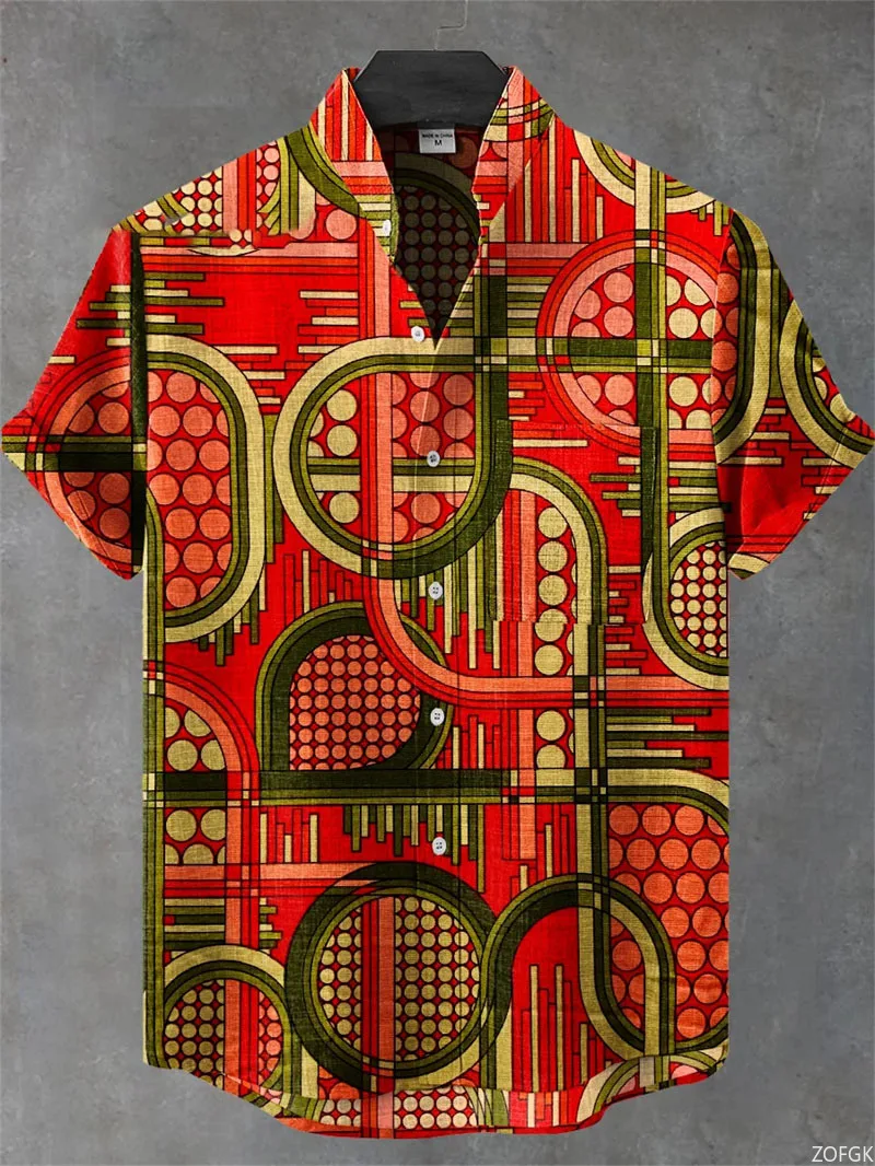 الرجال هاواي قميص كتان الصيف ثلاثية الأبعاد اللون المطبوعة قصيرة الأكمام بحر ، ريترو لباس غير رسمي Ropa De Hombres الرجال القمصان #4
