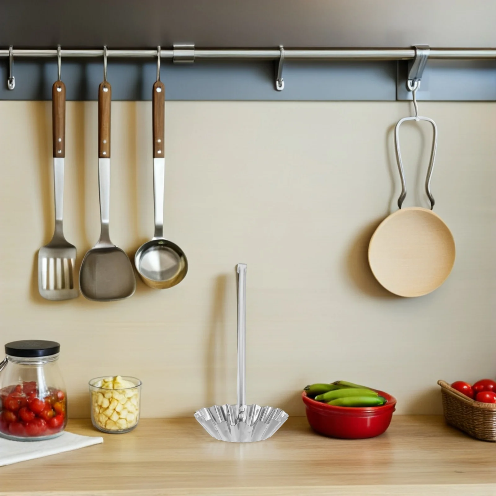 

Japanese Frying Mold Metal Round Flat Spoon Ladle for Shrimp Cake Radish Fritter Outdoor Camping Kitchen Cooking Snack Frying