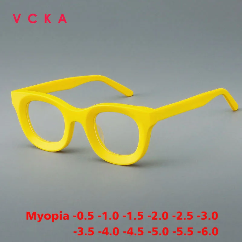 VCKA 2025 New Acetate Myopia Glasses Woman Retro Cat Eye Frames Anti Blue Light Prescription Custom Eyewear -0.5 TO -6.0