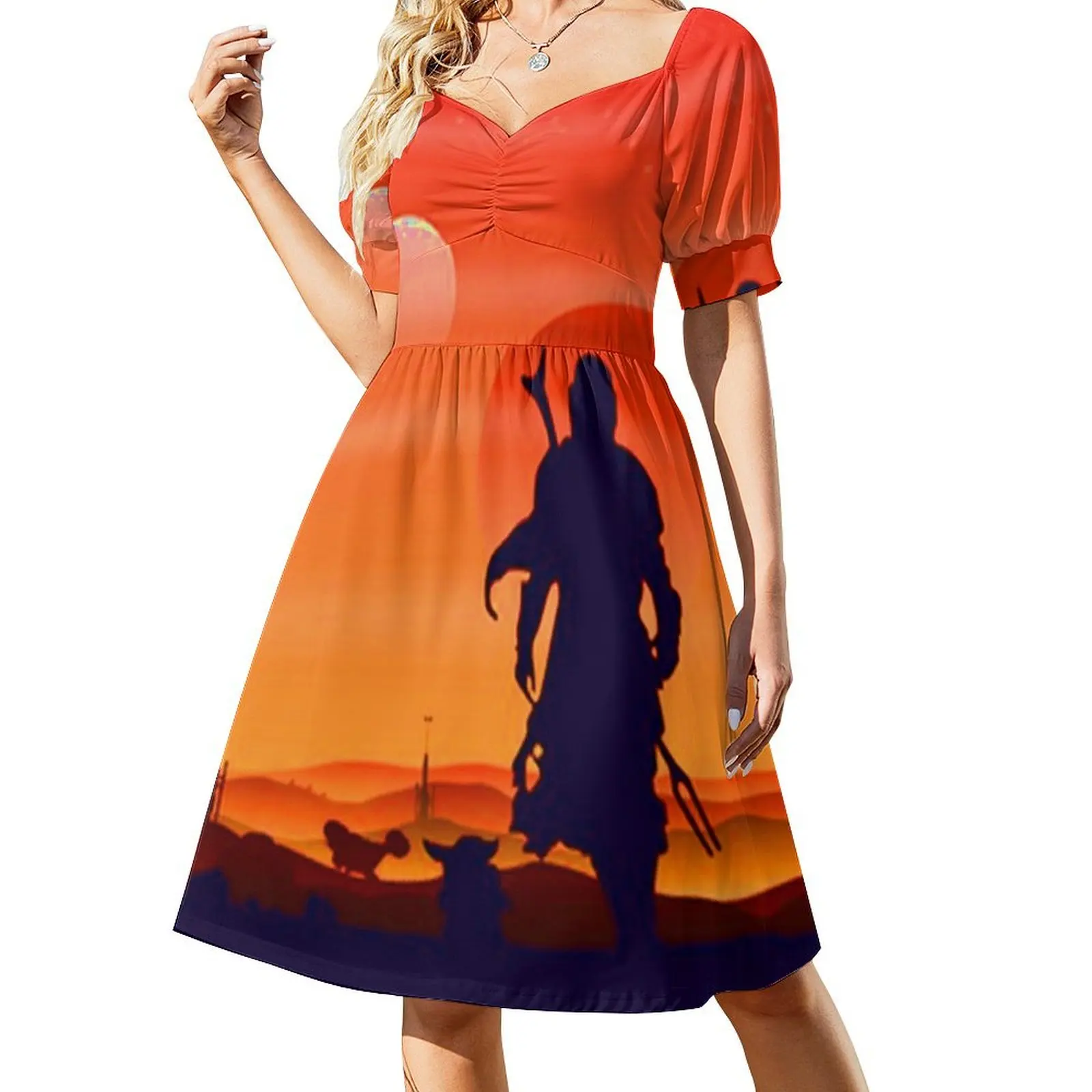 

Ranger Orange Work Short-Sleeved Dress womens clothing party dresses women