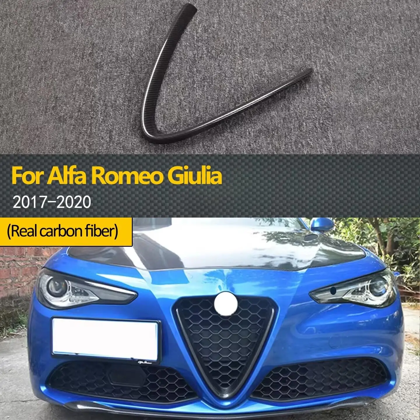 Real carbon fiber for Alfa Romeo Giulia 2017 2018 2019 2020 car front center grille V-trim frame car accessories