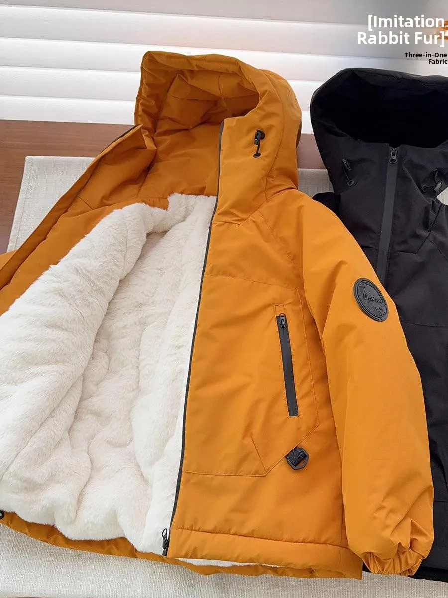 

Детское зимнее пальто с кроличьим мехом Thiened, новинка 2025, удобное повседневное хлопковое пальто на подкладке для мальчиков и девочек