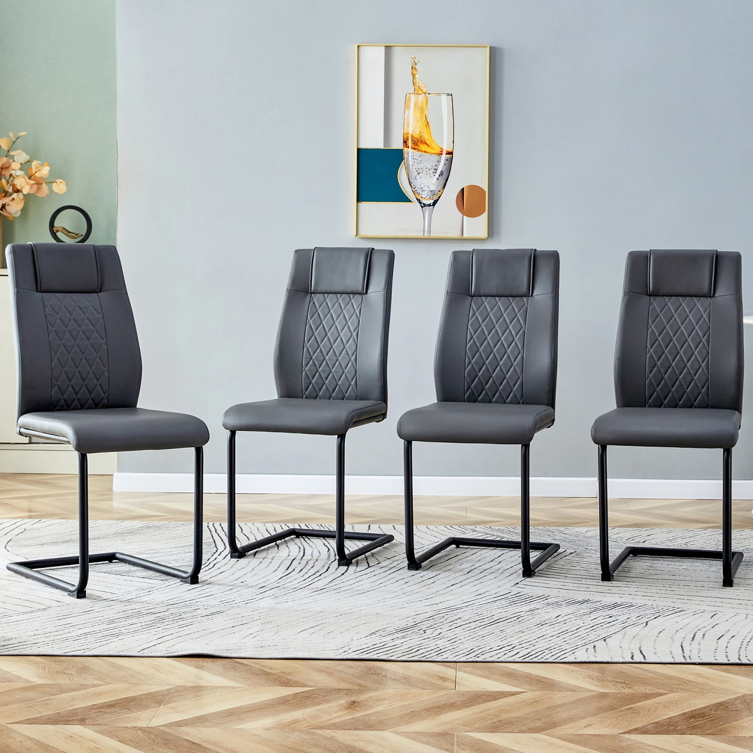 

Modern dining chair with faux leather cushioned seats - dining chair with metal legs, suitable for kitchen, living room, bedroom