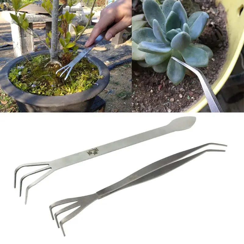 คราดทำสวนขนาดเล็กคราด spatula Baja Tahan karat พัด3 Tines คราดมือเล็กๆสำหรับกวาดใบไม้ทำความสะอาดเศษซาก
