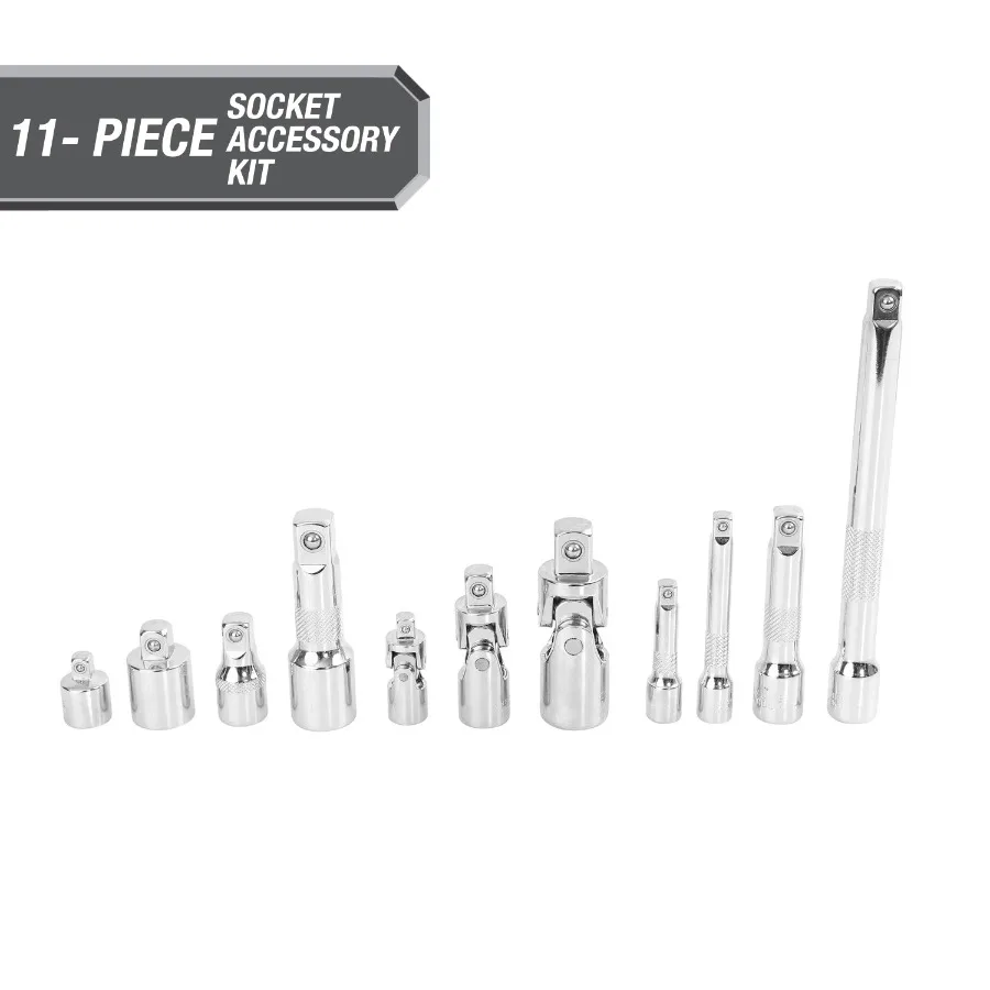 

Complete Socket Accessory Set for 1/4-inch 3/8-inch 1/2-inch Drives 11-Piece