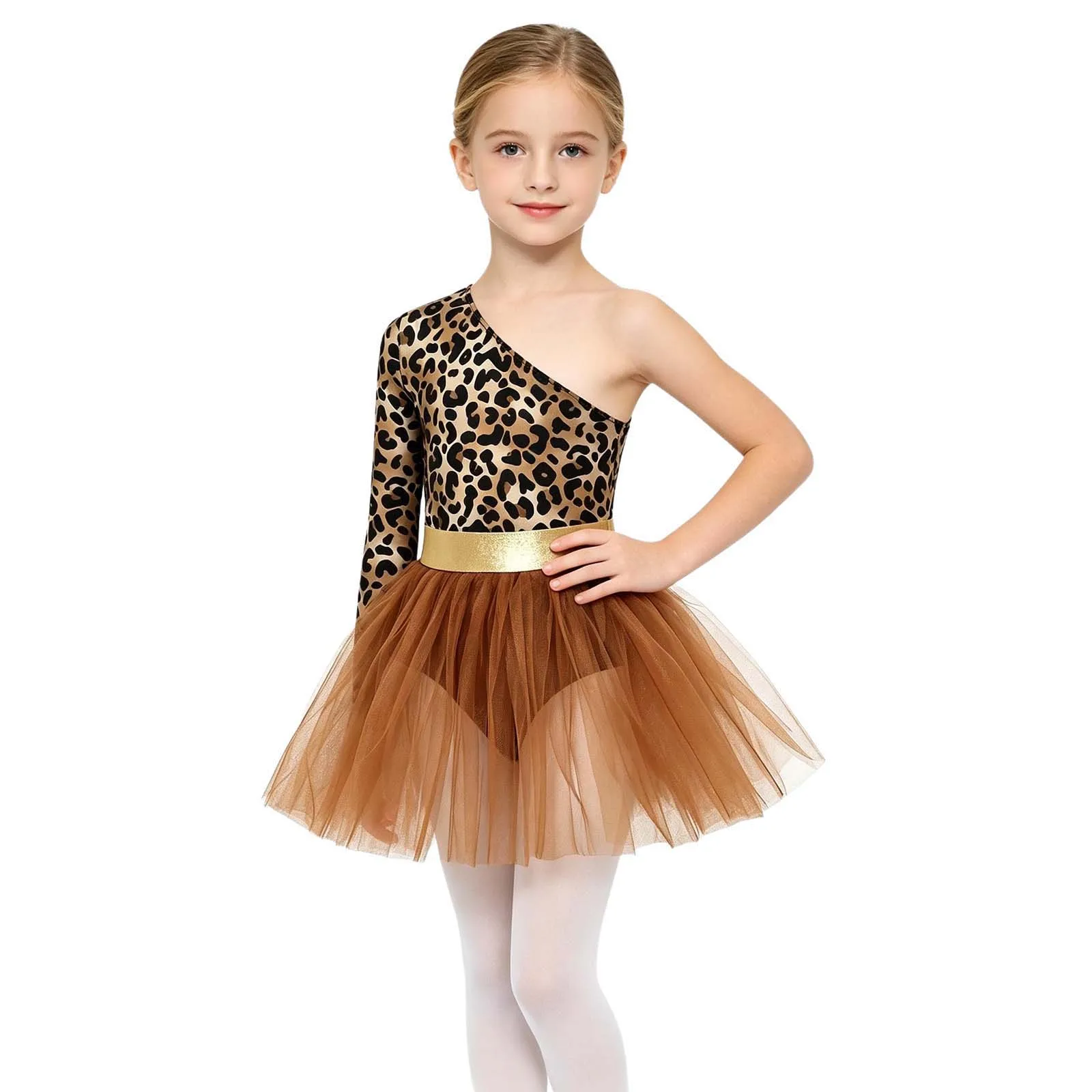 Kinder Mädchen Tiermuster Ballett-Tutu-Kleid Höhlenmensch-Aufführungskostüm Langarm Metallisch Bedrucktes Oberteil Tüllkleid – Detail 15