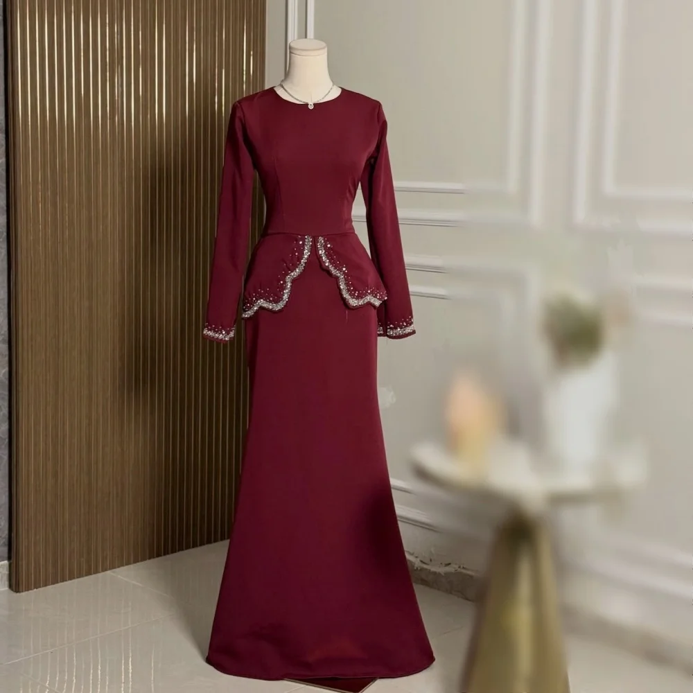 

Индивидуальное высококачественное блестящее вечернее платье с круглым вырезом и длинными рукавами в Саудовской Аравии, вечернее платье на заказ, свадебная вечеринка