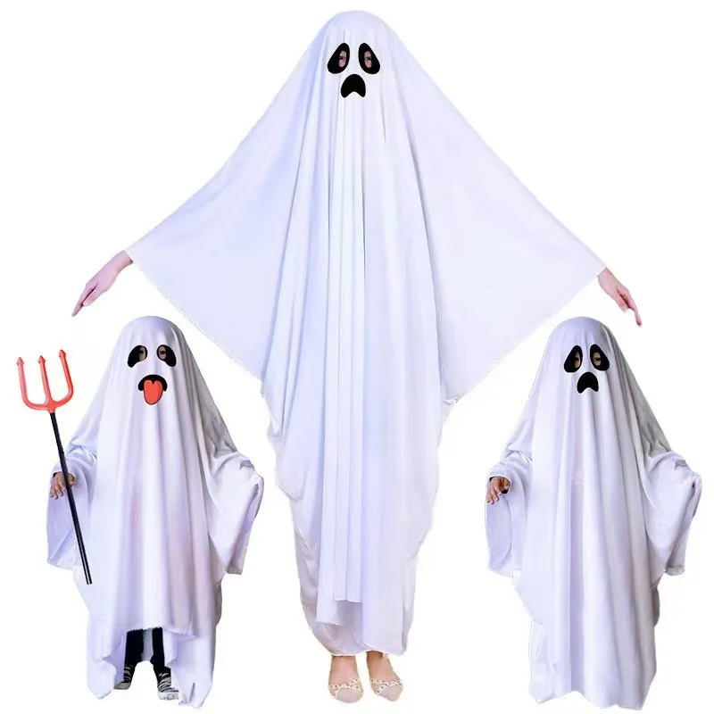 Halloween New Cosplay Costume Horror Fright Ghost Smiley Face Black Eye Cloak Adult Children Stage Performance Cosplay Costume