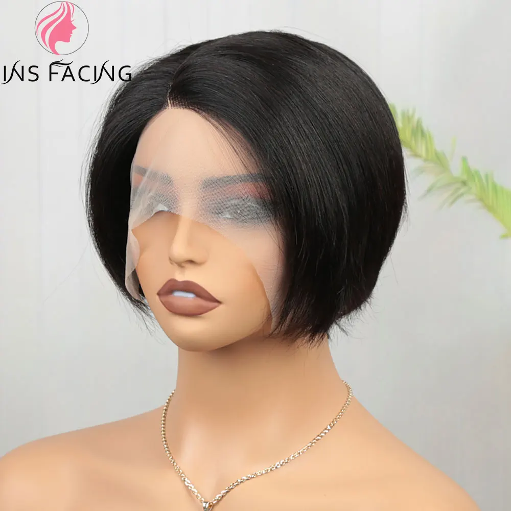 

INS FACING Short Pixie Cut Wig Human Hair Side Part T Lace Wigs Straight Bob Wigs for Women 13X1 Transparent Lace Front Wig