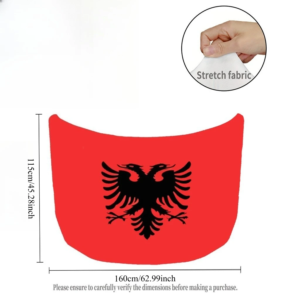 National Albania Flag Banner Car Hood Cover Flag Elastic Fabrics Engine Cover for Decoration, Stretch Fabric Cover