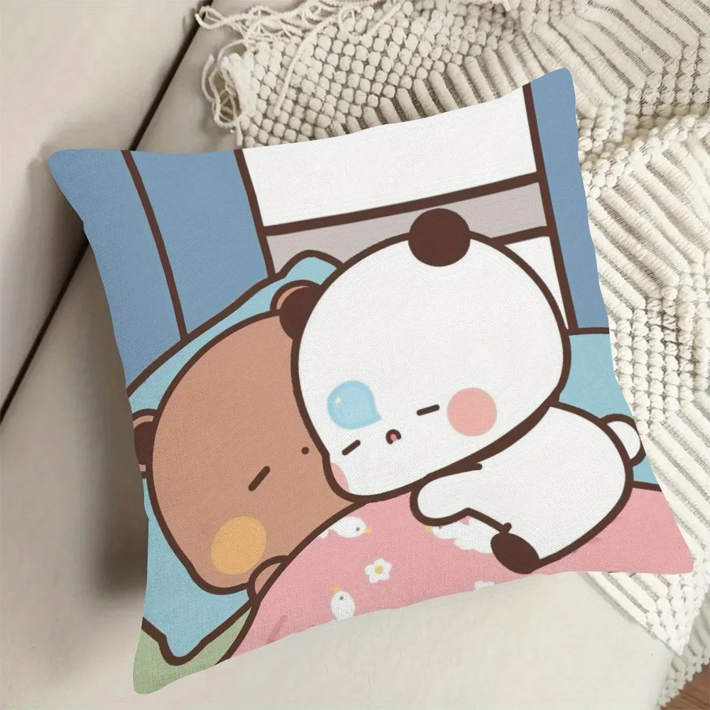 1PC Bubu Dudu Panda 2D Printed Pillowcase, Polyester Zipper Cushion Cover, Machine Washable, Modern Home Sofa Decor