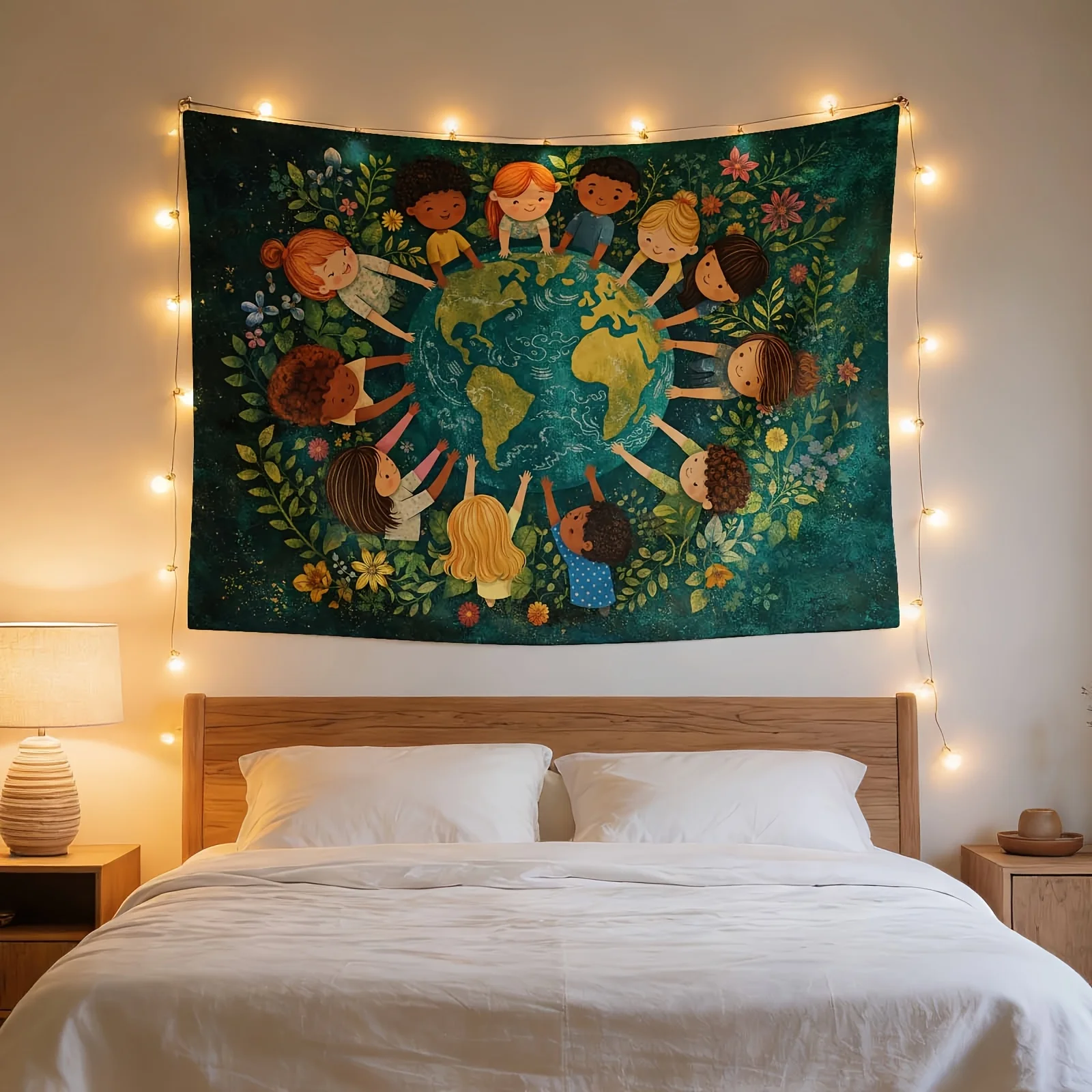 Bohemian Globe Tapestry Kids Earth World Family Nursery Decor Jungle Boho Chic Wall Hanging Room Art Living Room Bedroom Accent