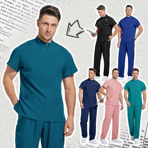 Conjunto médico de laboratorio para hombre, venta al por mayor, clínica, Hospital, médico, monos con cuello en V, pantalones superiores, exfoliante de enfermería, ropa de enfermera de farmacia