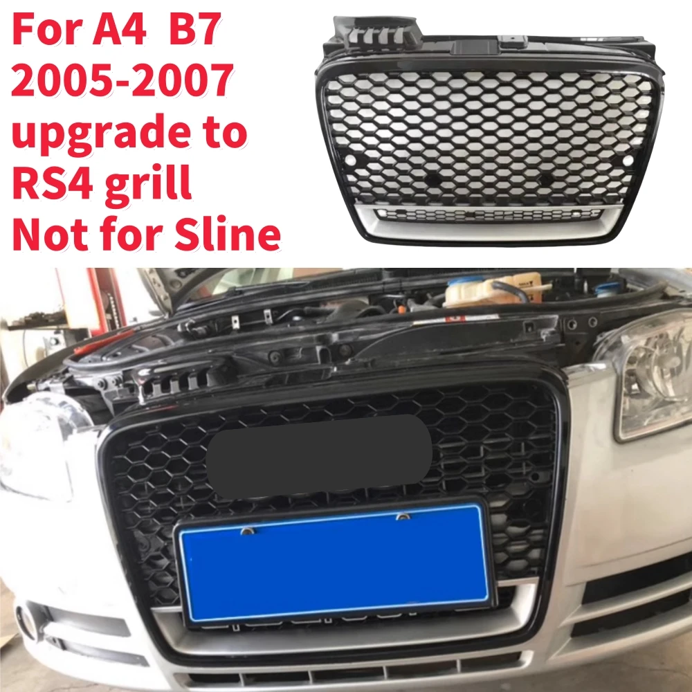 Racing Grills Front Hood Grille Car Front Bumper Grill Center Grille for RS4 Grill for A4 B7 2005-2007（Not for Sline）