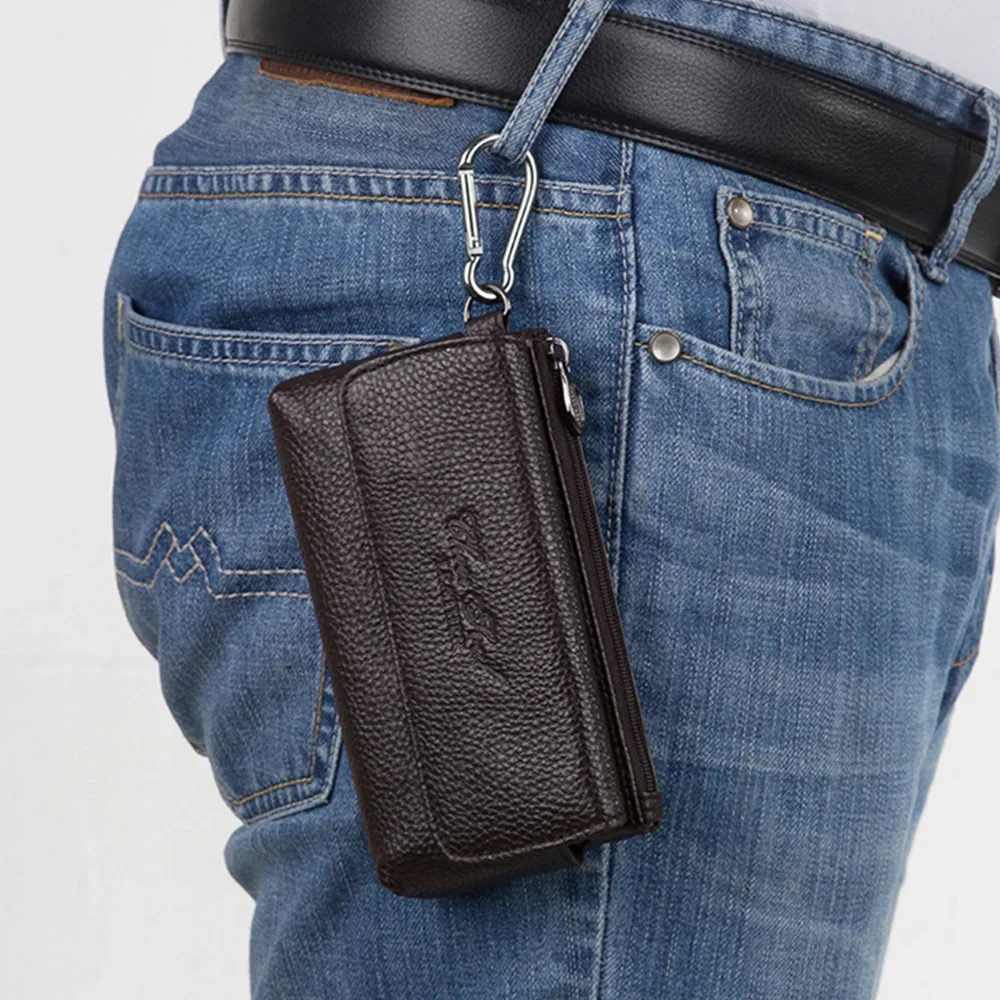 Men Genuine Leather Hook Waist Pack Bag Hip Bum Coin Purse Pocuh Cowhide Male Cell Mobile Phone Case Cover Skin Belt Fanny Bags