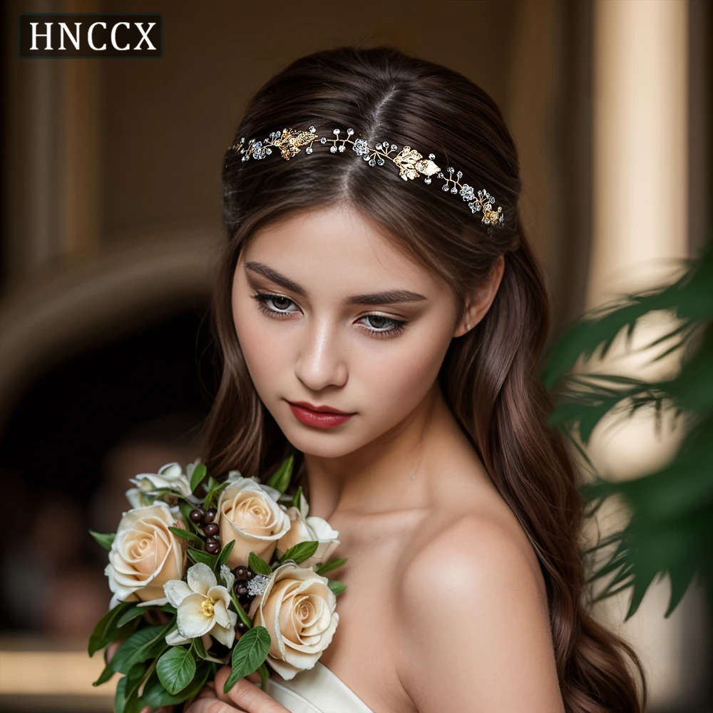 

HNCCX Bridal Headband Wedding Hair Accessories Bride Alloy Leaf Headpiece Rhinestone Woman Hair Vine For Party Headdress CP122