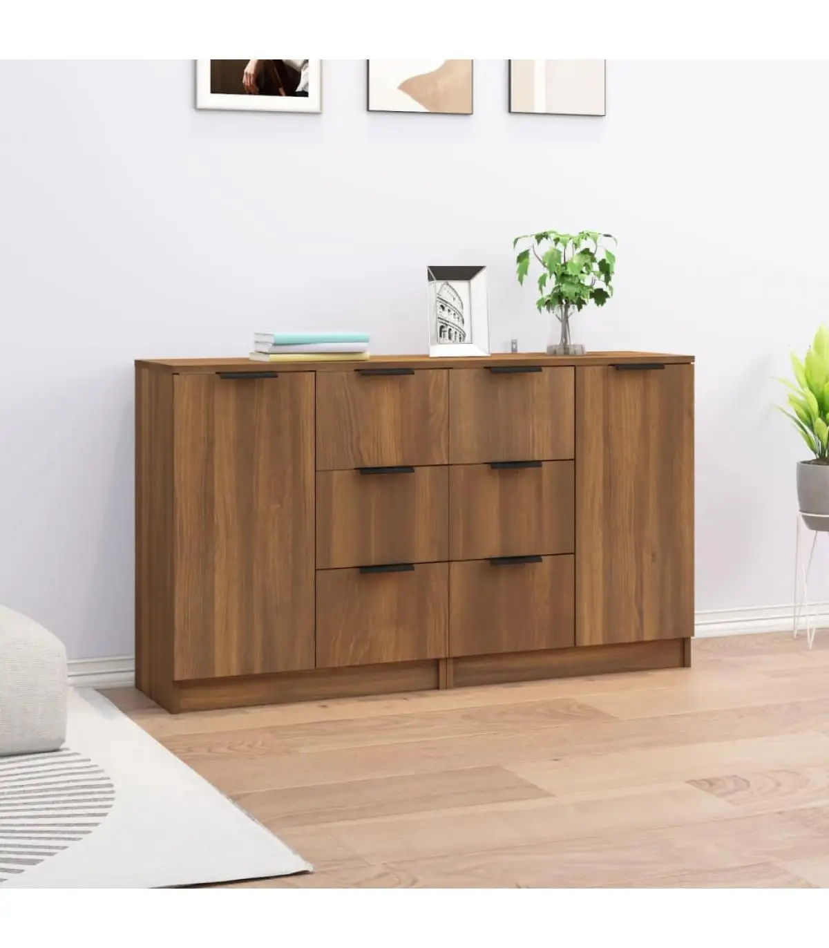 Sideboards 2 PAs brown oak plywood 60x30x70 cm