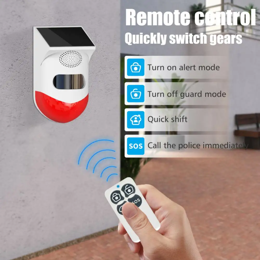 屋外ソーラーサイレン,防水,アプリ通知付き,ワイヤレス,アラーム,サウンドライト,ソーラー充電,フラッシュ