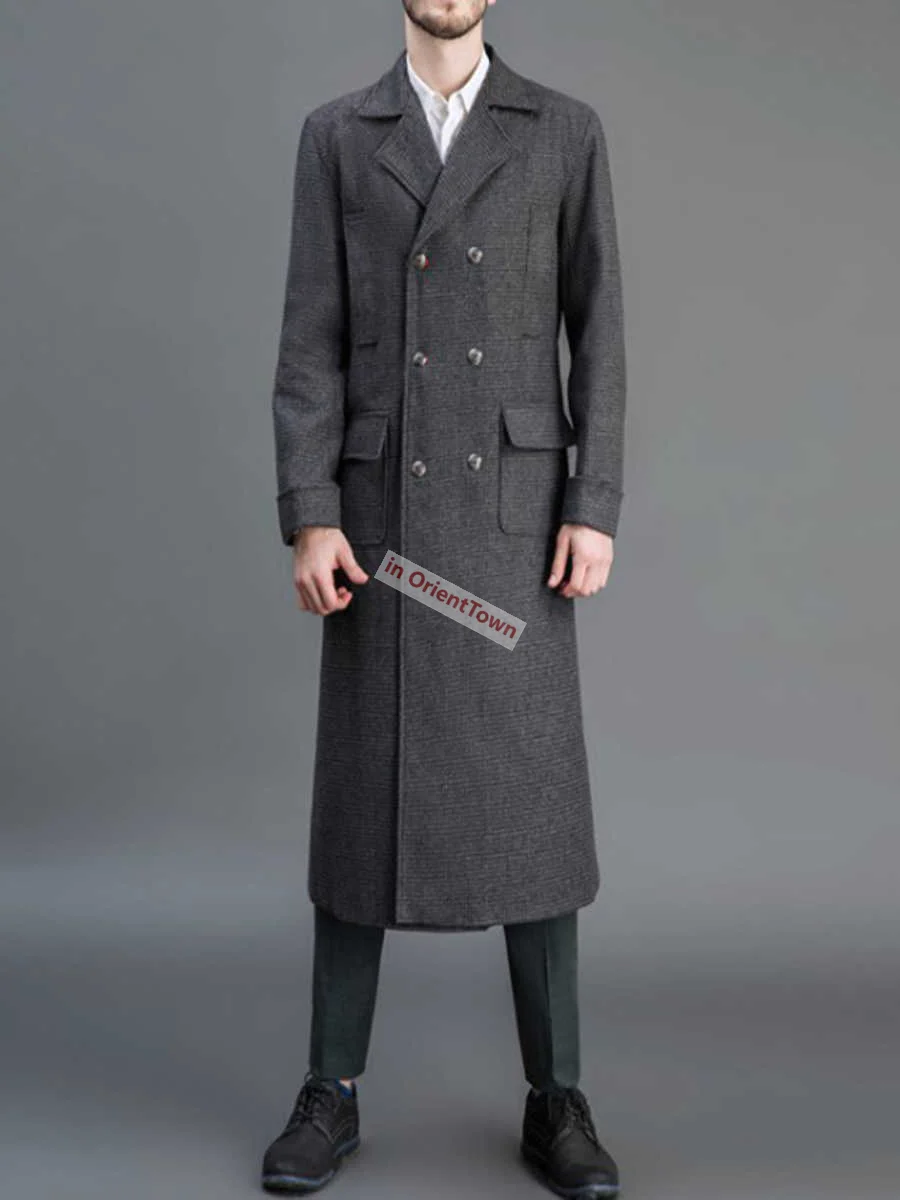 Autumn And Winter Extra Long Over Knee Length Overcoat Double Breasted Windbreaker Men's Weight 150 Kg Can Wear Woolen Coat