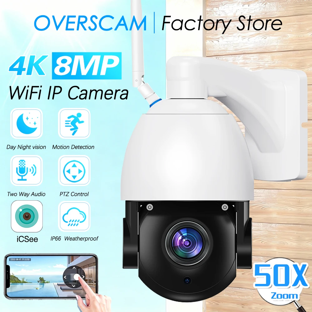 

150M IR Distance Surveillance Camera 8MP 4K 50X Zoom PTZ IP Camera WiFi CCTV Outdoor Human Alarm Onvif Speed Dome Cam iCSee APP