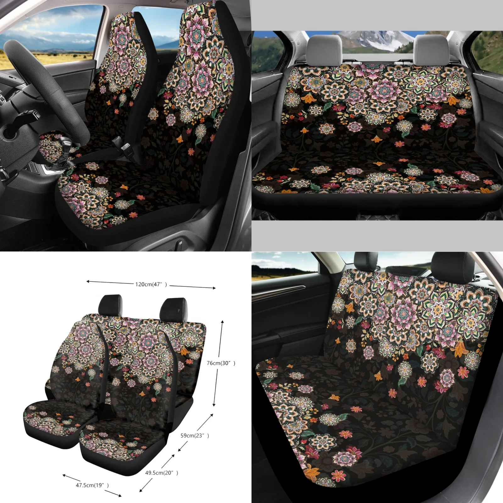 Coloranimal Floral 15 Piece Auto Seat Protector Versatile Soft Car Seat Covers Suitable for SUV Automotive