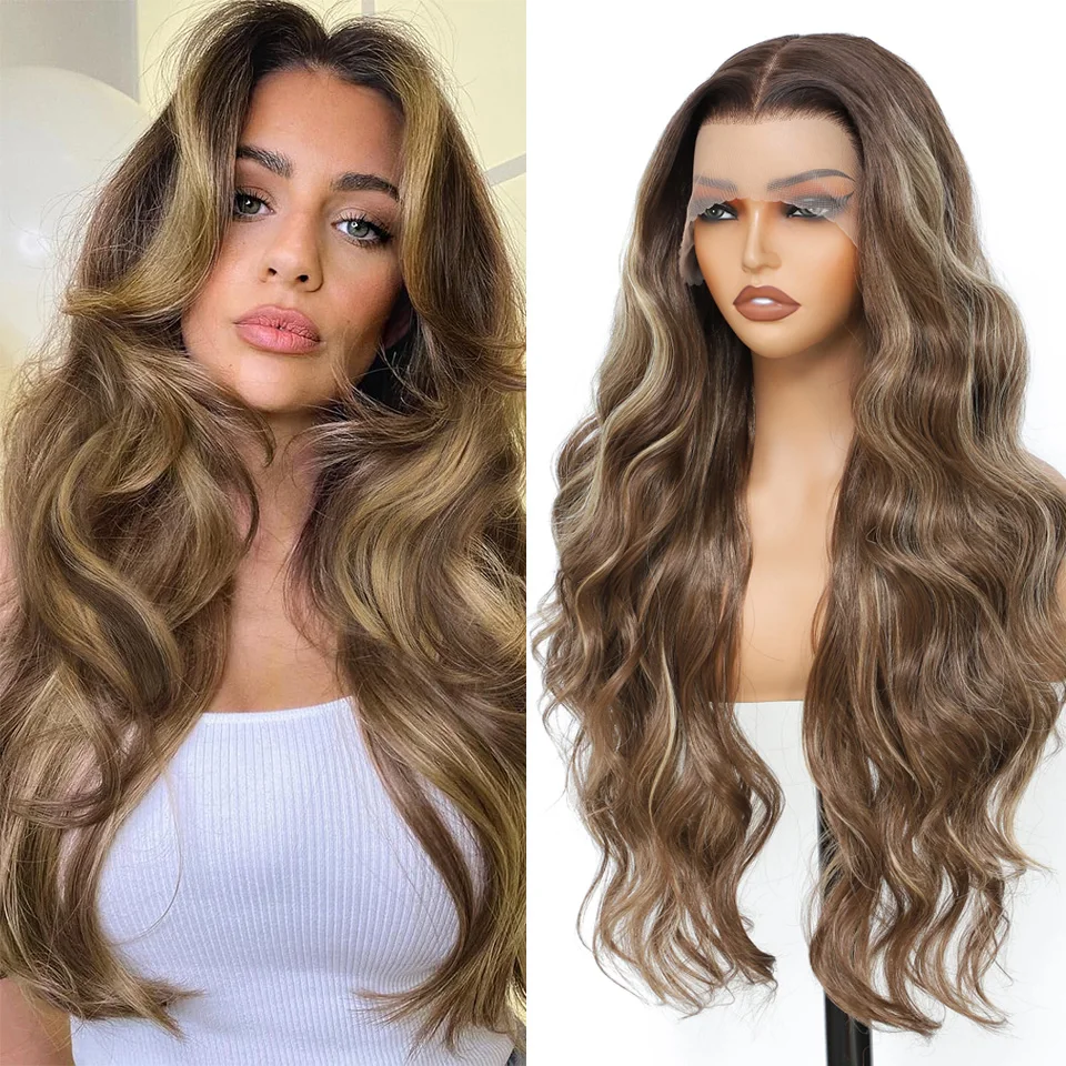 

13x4 Body Wave Transparent Lace Front Wig 30 Inch Ombre Color Loose Wave Synthetic Hair Wig High Temperature Fiber Cosplay Wigs