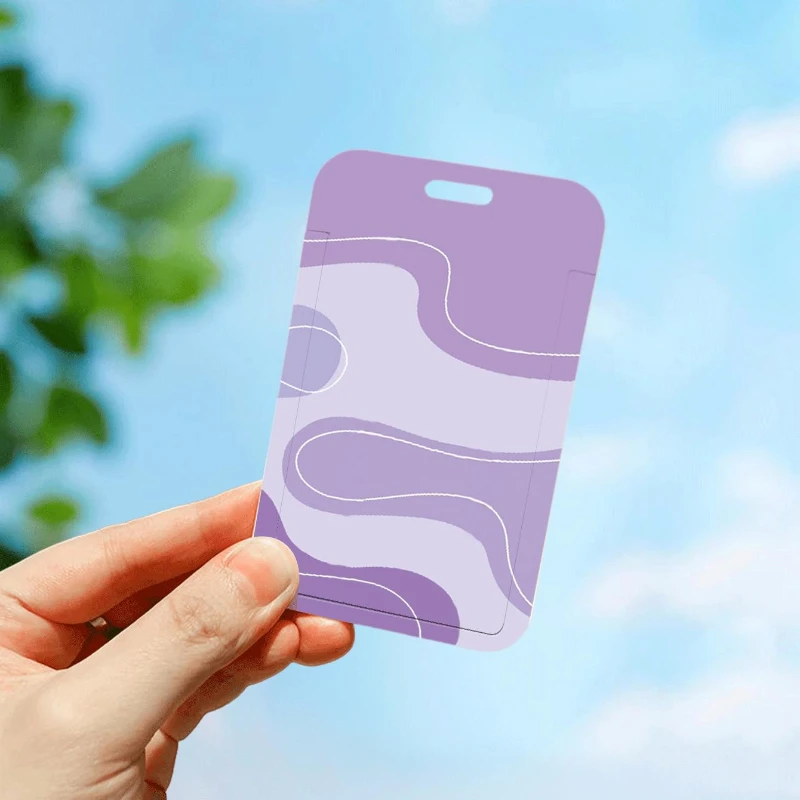 Irregular Waves Purple for Bus Campus Lunch Card Bank Business Work Card Holder Vertical High Value Card Holder with Lanyard