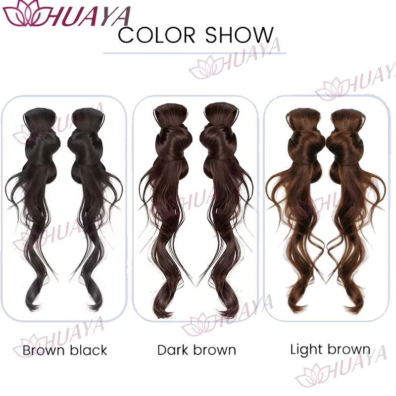 Bow Knot Claw Clip Double Ponytail Wig Long Wavy Synthetic Hair Extensions Lazy One Step Hair Pieces for Women Daily Dating Y2K