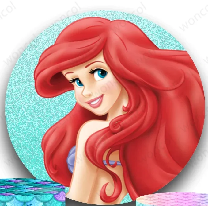 Little Mermaid Ariel Round Backdrop Undersea Mermaid Backdrop Princess Birthday Baby Shower Cylinder Cover Photography Props