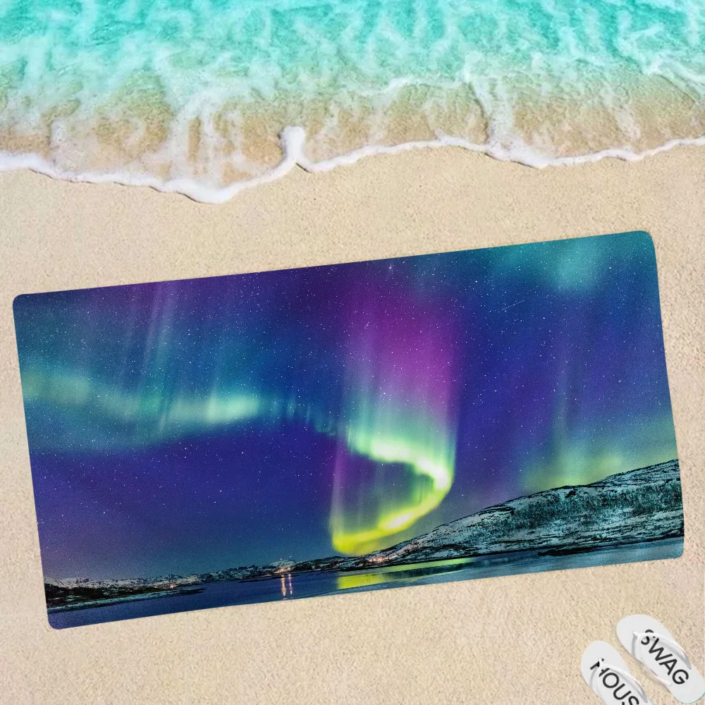 

Aurora Polar Lights Microfiber Printed Beach Towel Mountain Climbing Yoga Beach Swimming Running Absorbent Soft Towel