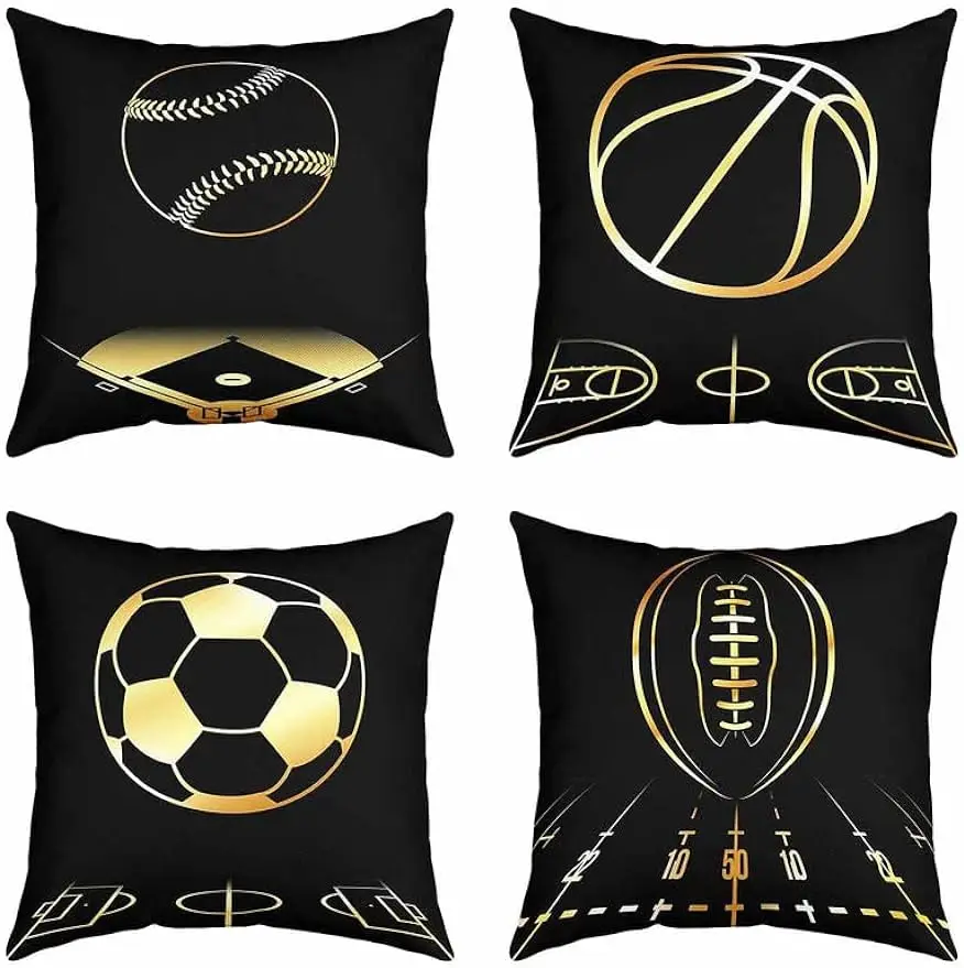 Ball game decorative pillowcase, basketball baseball square cushion cover sofa bedroom living room black pillowcase