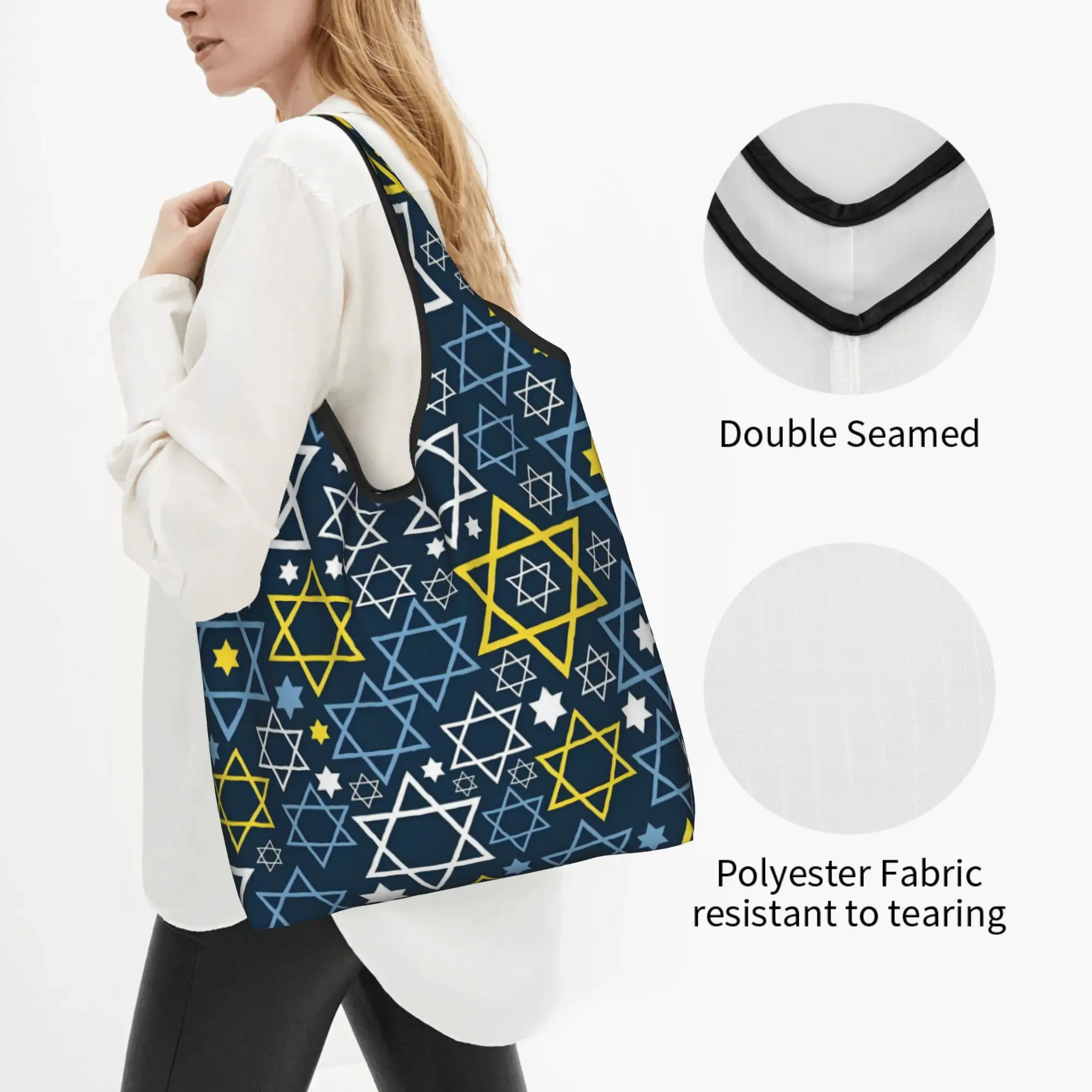 Israel Star of David Grocery Shopping Tote Bags Women Kawaii Jewish Shopper Shoulder Bags Big Capacity Handbags