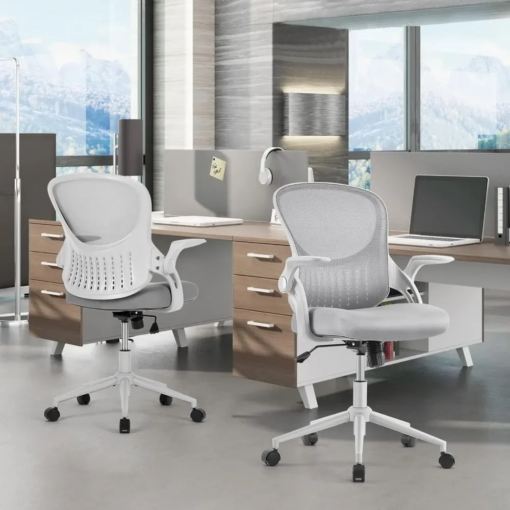 Silla ergonómica de escritorio para el hogar y oficina, asiento de malla con soporte Lumbar, reposabrazos giratorio, ajustable, color gris