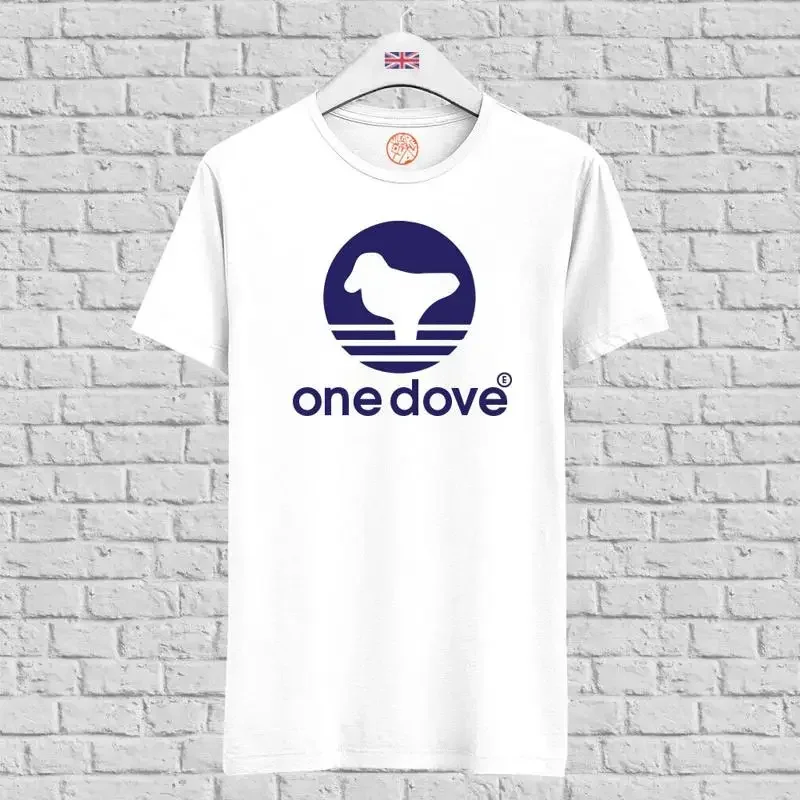 One Dove Ecstasy House Rave Music Retro White Blue Print Organic Cotton T Shirt
