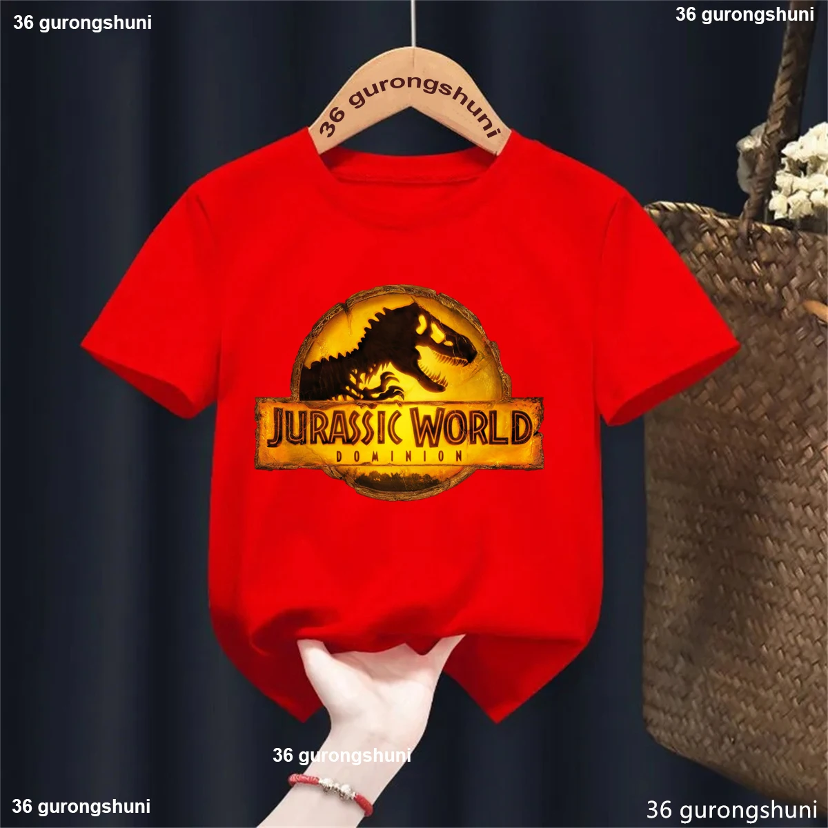 Funny Dino Jurassic Park Dinosaur Tshirt Boys Girls Black Colour Tshirt Baby Kids Clothes Short Sleeve Tees Harujuku Tops