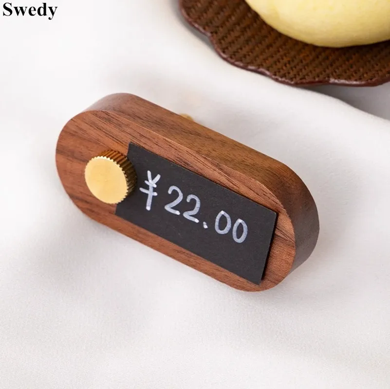 65x30mm Walnut Wood Food Cake Price Tag Label Paper Card Holder Display Stand Wine Jewelry Bread Mini Price Sign Holder Stand