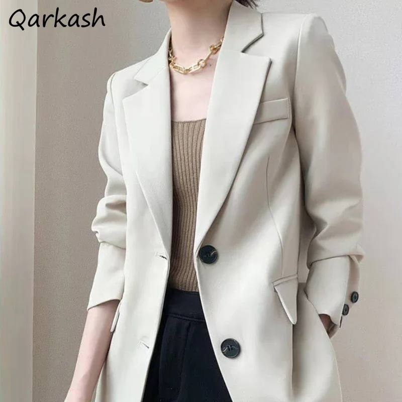 

Blazers Women Autumn Coats Elegant Office Lady Simple Notched Ulzzang Chic All-match Loose Clothing Streetwear Mature Casual New