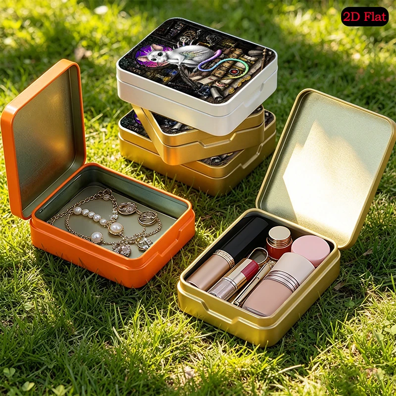 Magical Winged Rat theme Mini Square Portable Tin Box, UV Printed Flip Top Personalized Photo Metal Tin Box, Travel Tin Box